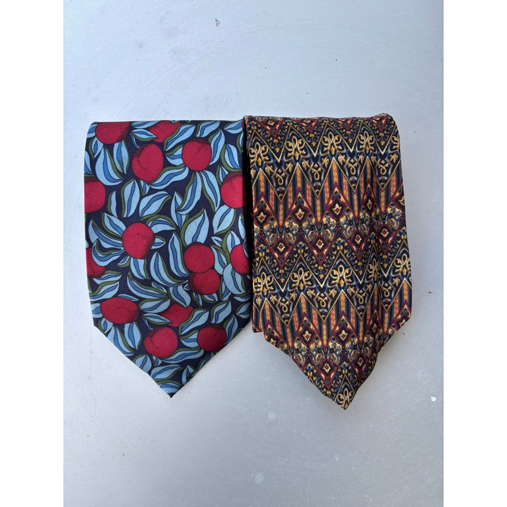 Museum Silk Tie Lot Philadelphia Museum of Art Met Pomegranate Geometric Gold
